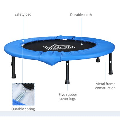 Φ100cm Foldable Mini Fitness Trampoline Home Gym Yoga Exercise Rebounder Indoor Outdoor Jumper w/ Safety Pad, Blue and Black