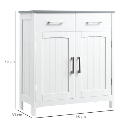 Kleankin Freestanding Bathroom Cabinet, Storage Cupboard with 2 Drawers, Double Doors, Adjustable Shelf, White