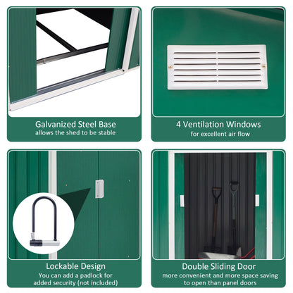 Outsunny Lockable Garden Shed Large Patio Tool Metal Storage Building Foundation Sheds Box Outdoor Furniture (9 x 6 FT, Green)