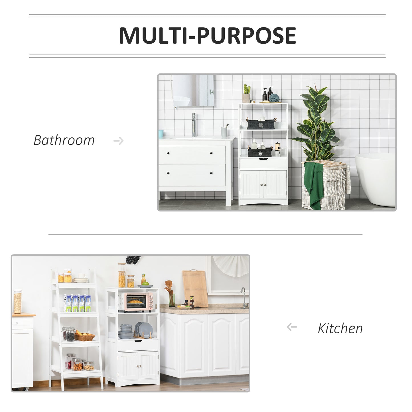 Kleankin Bathroom Floor Cabinet, Free Standing Kitchen Cupboard with Shelves, Drawer and Doors, Storage Organizer for Living Room, White