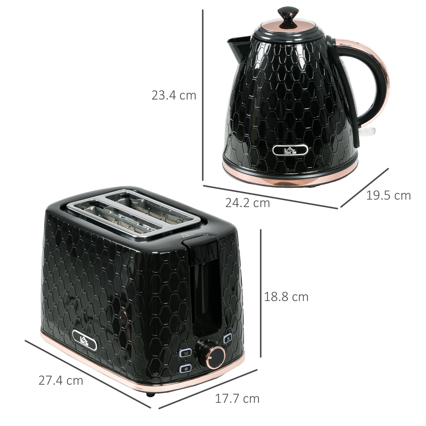 Fast Boil Kettle & 2 Slice Toaster Set, Kettle and Toaster Set with Auto Shut Off, Browning Controls, Black 1.7L 3000W