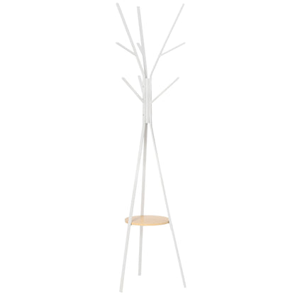 Free Standing Metal Coat Rack Stand 9 Hooks Clothes Tree with 1 Shelf Hat Display Hall Tree Hanger Bag for Hallway Living Room White 180cm