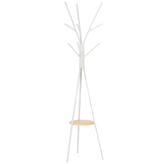 Free Standing Metal Coat Rack Stand 9 Hooks Clothes Tree with 1 Shelf Hat Display Hall Tree Hanger Bag for Hallway Living Room White 180cm