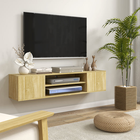 Floating TV Stand Cabinet for TVs up to 60", Wall Mounted TV Unit with Open Shelf, Storage Cupboards and Cable Management