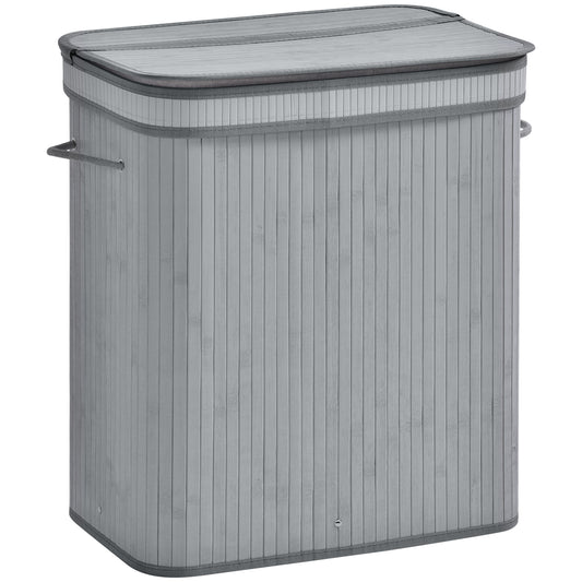 Natural Wood Laundry Basket One Compartment w/Flip Lid Removable Lining Handles Board Base Durable Water-Resistant Dirty Clothes Grey 100L