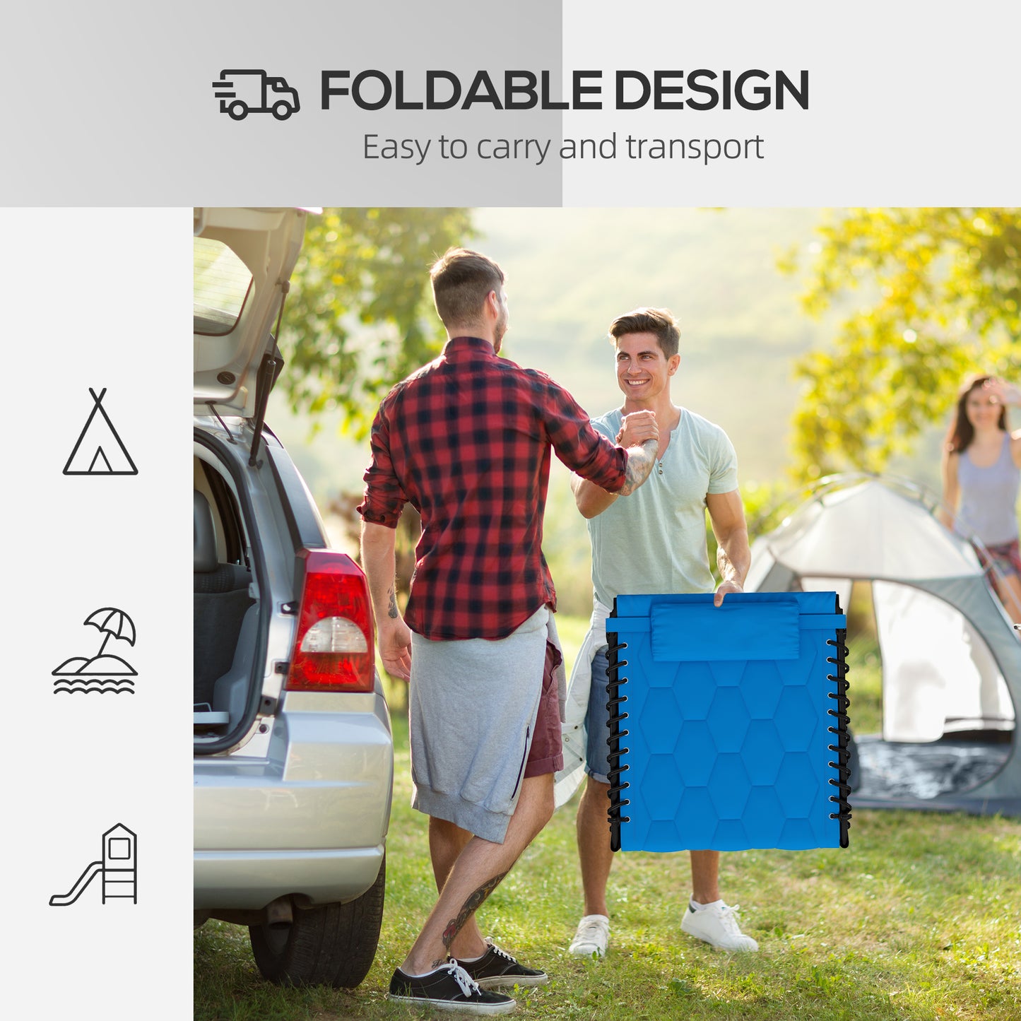 Foldable Sun Lounger Set With 5 Level Reclining Back, Tanning Chairs With Build-in Padded Seat, Loungers With Side Pocket, Headrest - Blue