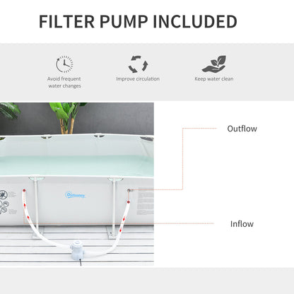 Outsunny Steel Frame Pool with Filter Pump and Filter Cartridge Rust Resistant Above Ground Pool with Reinforced Sidewalls, 292 x 190 x 75cm, Grey