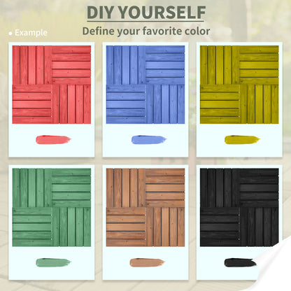 Outsunny 27 Pieces Floor Tiles Interlocking Solid Wood DIY Deck Tiles Indoor Outdoor Flooring