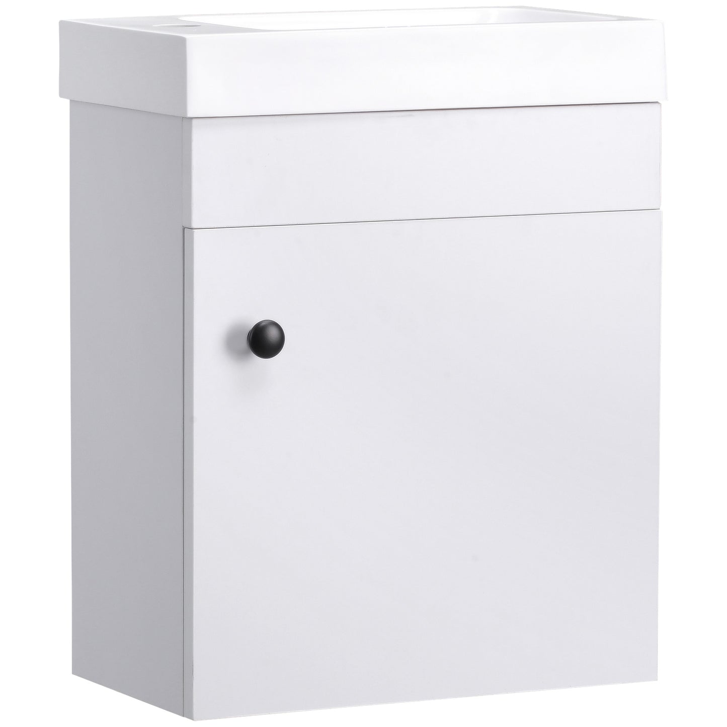 Kleankin Bathroom Vanity Unit with Basin, Wall Mounted Bathroom Wash Stand with Sink, Tap Hole and Storage Cabinet, White