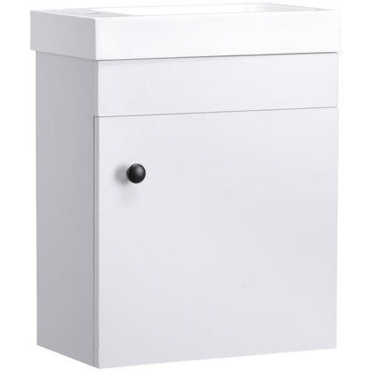 Kleankin Bathroom Vanity Unit with Basin, Wall Mounted Bathroom Wash Stand with Sink, Tap Hole and Storage Cabinet, White