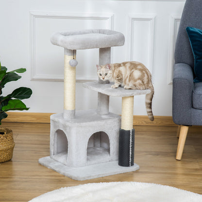 PawHut Cat Tree Tower Climbing Activity Center Kitten Furniture with Sisal Post Scratching Massage Toy 48 x 48 x 80cm Light Grey