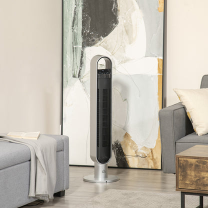 Oscillating Tower Fan for Bedroom with Anion, 3 Speed, 12h Timer, LED Sensor Panel, Remote Controller, 39", Silver