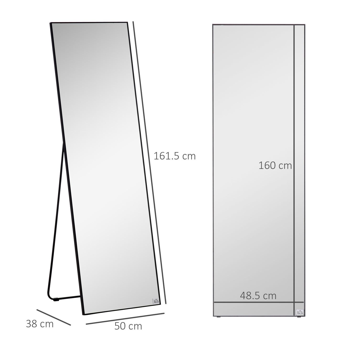 Full Length Dressing Mirror, Floor Standing or Wall Hanging, Aluminium Alloy Framed Full Body Mirror for Bedroom, Living Room, Black