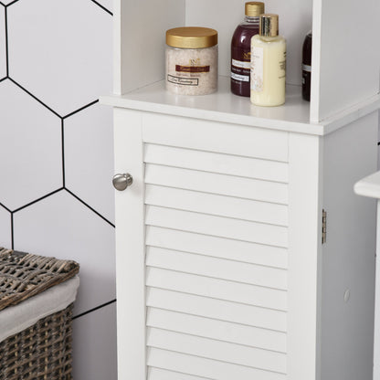 Freestanding Tallboy Bathroom Storage Cabinet w/ 6 Shelves Cupboard Tower Organisation Home Bathroom Furniture White