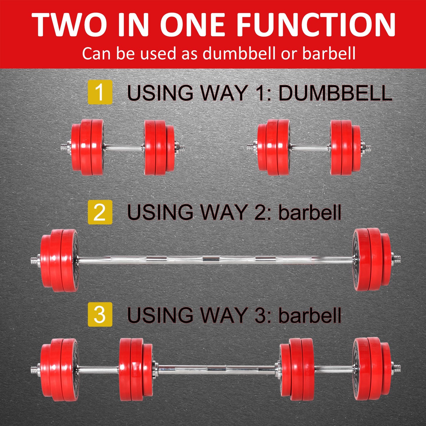30KGS Two-In-One Dumbbell & Barbell Adjustable Set Strength Muscle Exercise Fitness Plate Bar Clamp Rod Home Gym Sports Area