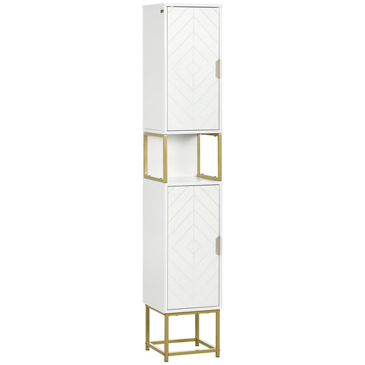 Kleankin Narrow Bathroom Storage Cabinet, Freestanding Tallboy Storage Unit Floor Cabinet Slim Corner Organizer w/Adjustable Shelf Steel Base, White