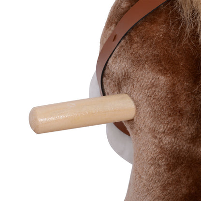 Kids Children Plush Rocking Horse Wooden Base Ride On Toy Rocker with Handle Grip Traditional Toy Fun Gift for Age 3+ (Brown & White)