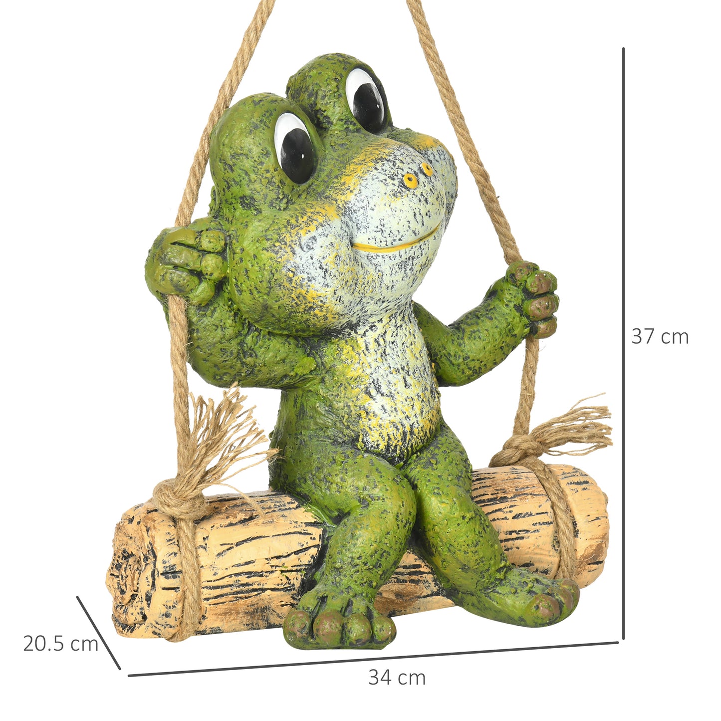 Outsunny Hanging Garden Statue, Vivid Frog on Swing Art Sculpture, Outdoor Ornament Home Decoration, Green