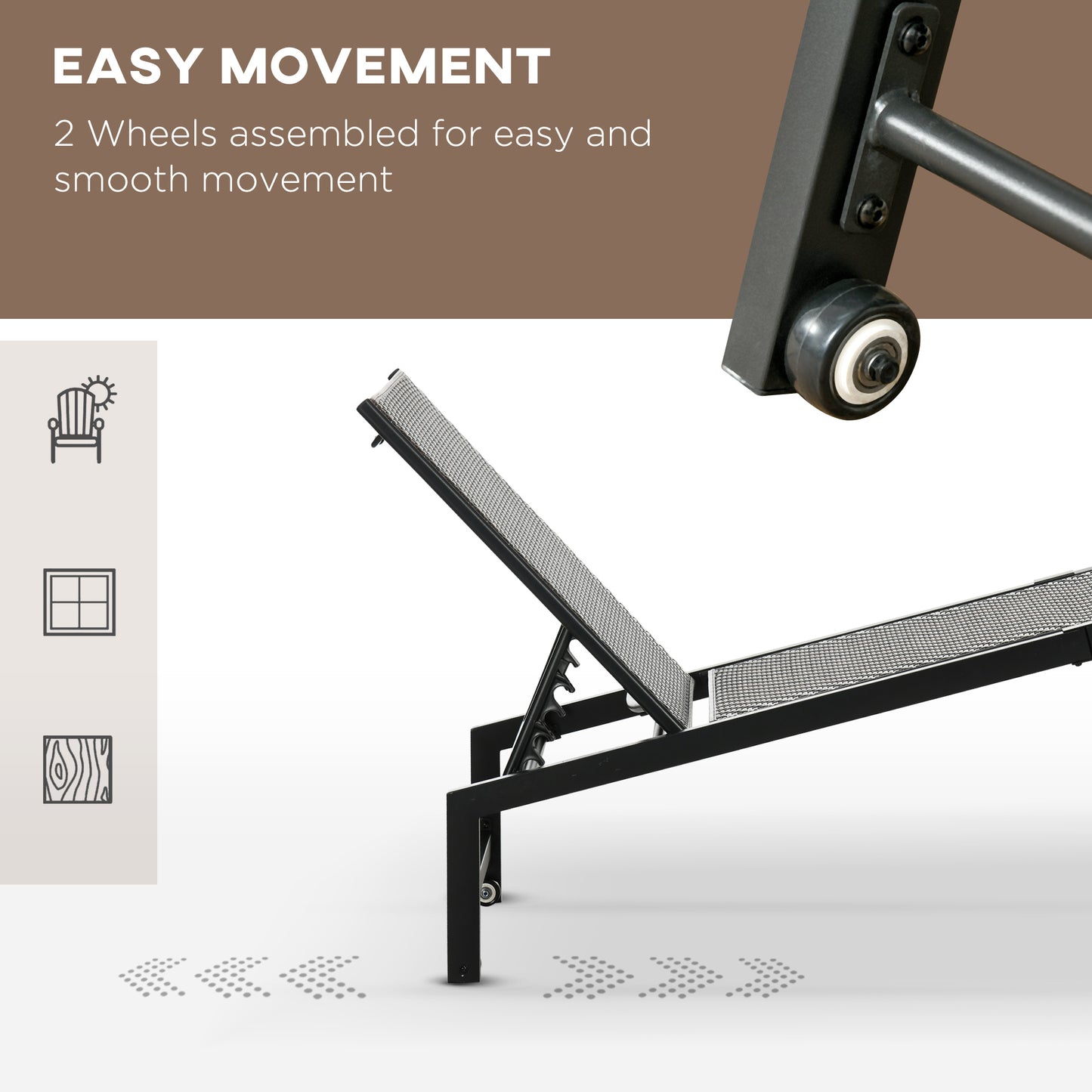 Outsunny Outdoor PE Rattan Sun Lounger, Patio Wicker Chaise Lounge Chair with 5-Position Backrest, Wheels for Sun Room, Garden, Poolside, Brown