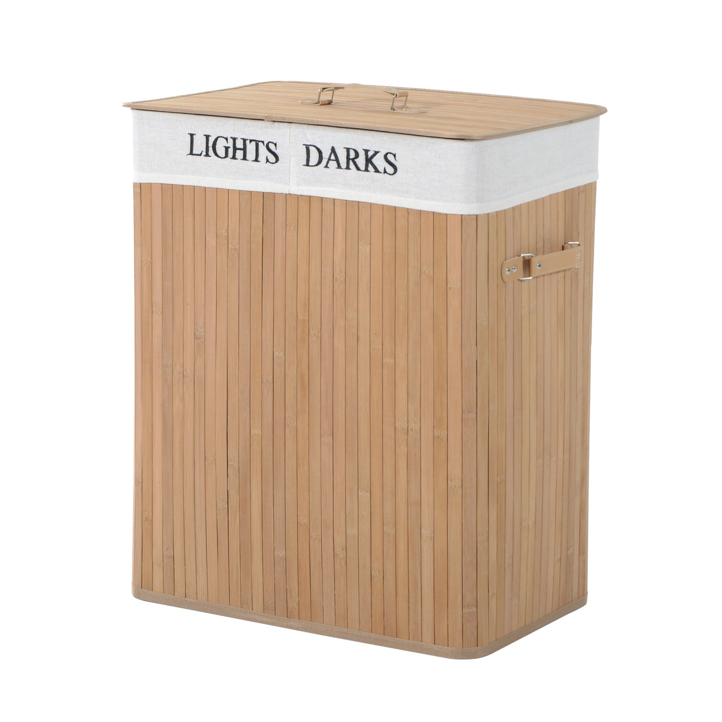 Collapsible Natural Wood Laundry Hamper Organizer Clothes Washing Basket Bin Storage Box w/Lid Removable Lining 52x32x63cm, Wood Colour 100L