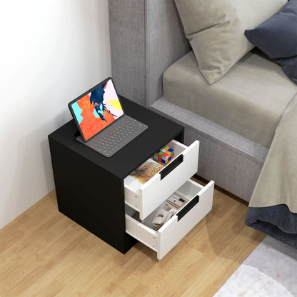 Bedside Tables Set of 2, Nightstands with 2 Drawers, Modern Bedside Cabinets with Storage for Bedroom, Living Room, White and Black
