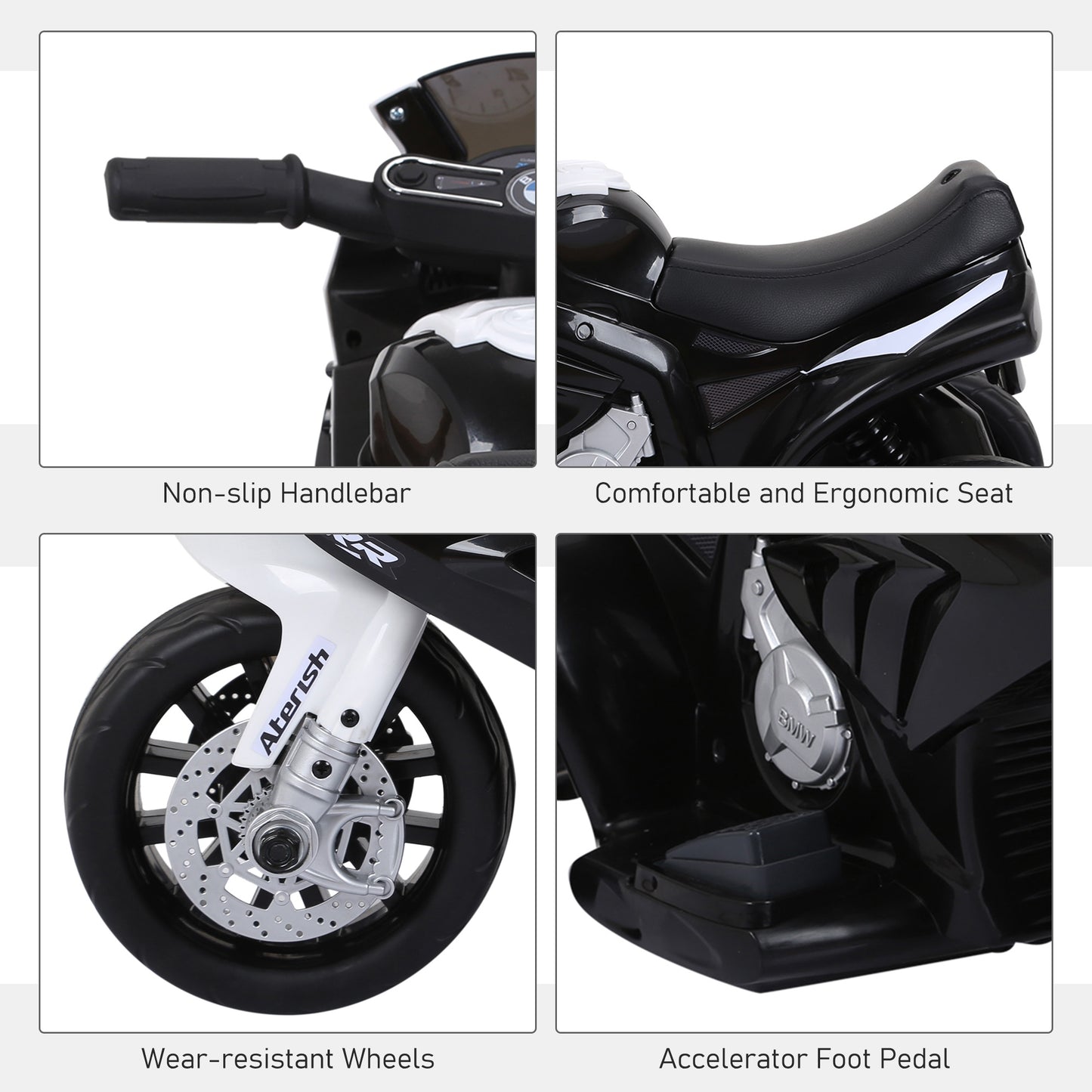 Electric Kids Ride on Motorcycle BMW S1000RR w/ Headlights Music Battery Powered Play Bike 6V Black