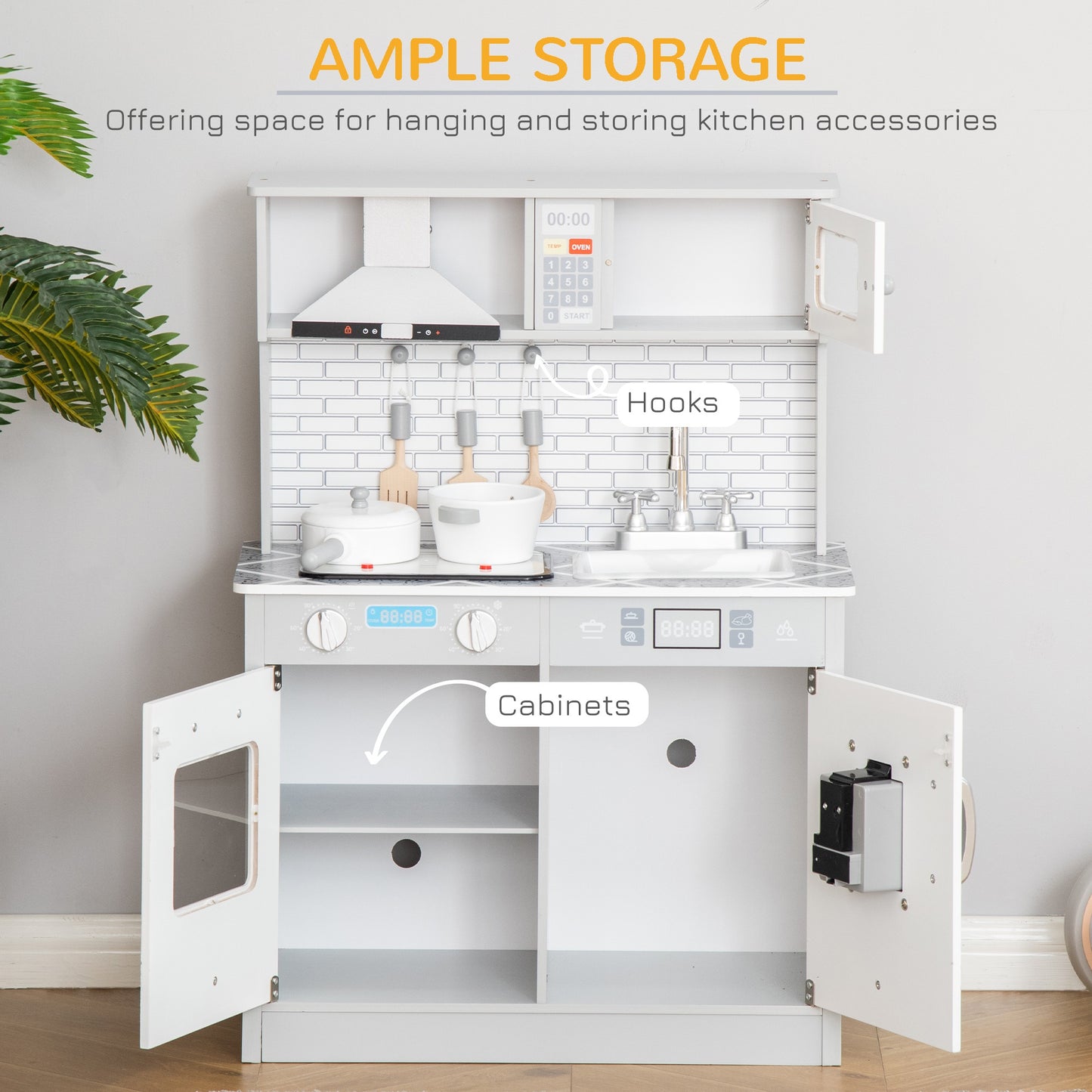 Kids Kitchen Play Cooking Toy Set, Educational Pretend Role Playset Game With Sound & Light Effect, Ice Machine