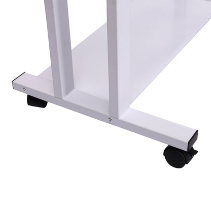 Computer Desk Glass Table Workstation Laptop pc desk mobile with wheels White