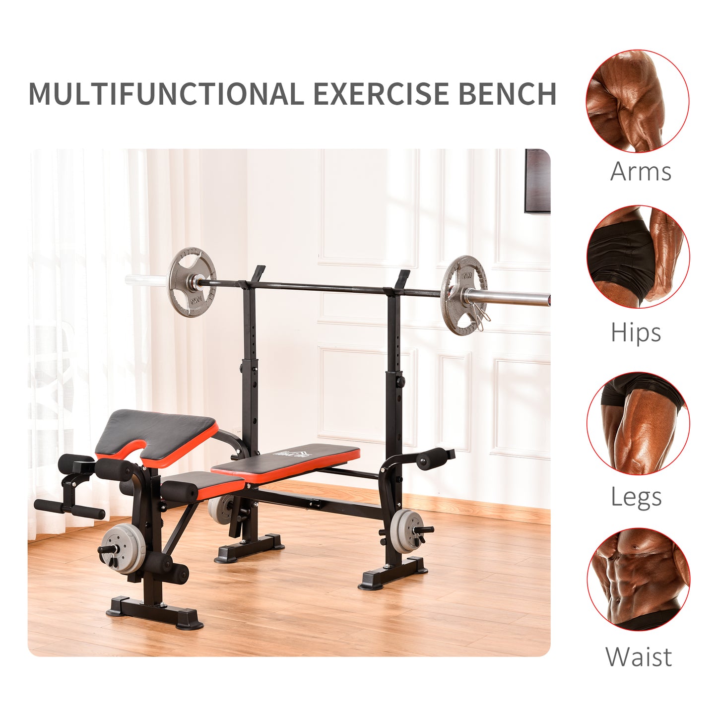 Weight Bench with Leg Developer Barbell Rack for Weight Lifting and Strength Training Multifunctional Workout Station