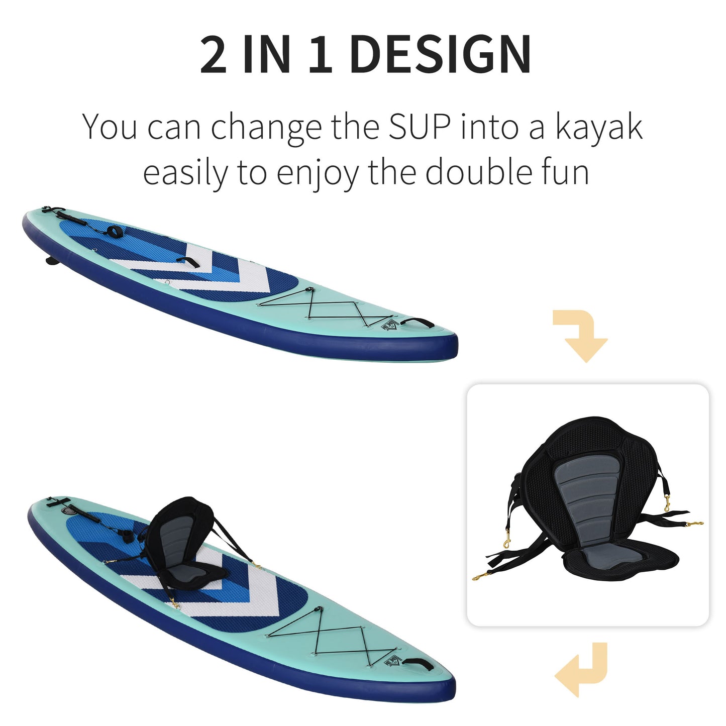 Inflatable Stand Up Paddle Board Kayak Conversion Kit SUP Accessories Carry Bag Non-Slip Deck And Paddle Seat - Green 10.5ft
