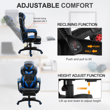 Vinsetto Ergonomic Racing Gaming Chair Office Desk Chair Adjustable Height Recliner with Wheels, Headrest, Lumbar Support, Retractable Footrest