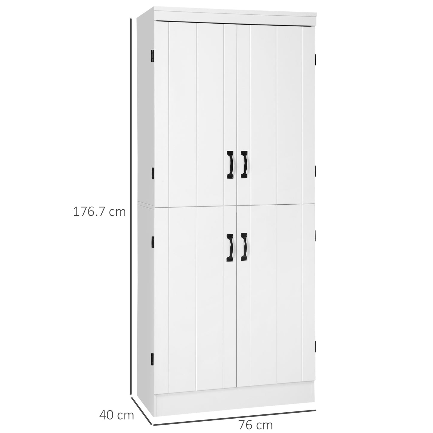 4-Door Tall Kitchen Cupboard, Freestanding 6-Tier Storage Cabinet with 2 Adjustable Shelves for Living Room, Dining Room, White