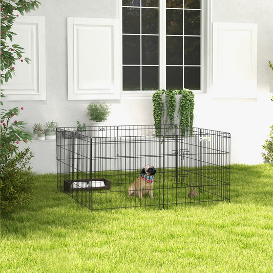 Pet Playpen | 8 Heavy-Duty Steel Panels | Double-Bolt Door | Configurable Shapes | Ground Pegs Included | Indoor & Outdoor | Small Dogs, Rabbits & Small Pets | 61 x 61cm Panels | Black