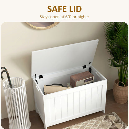 Storage Chest, Modern Storage Trunk with 2 Safety Hinges and Cut-out Handles, Wooden Toy Box for Living Room, Entryway, 76 x 40 x 48 cm, White