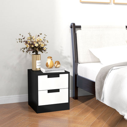 Bedside Tables Set of 2, Nightstands with 2 Drawers, Modern Bedside Cabinets with Storage for Bedroom, Living Room, White and Black