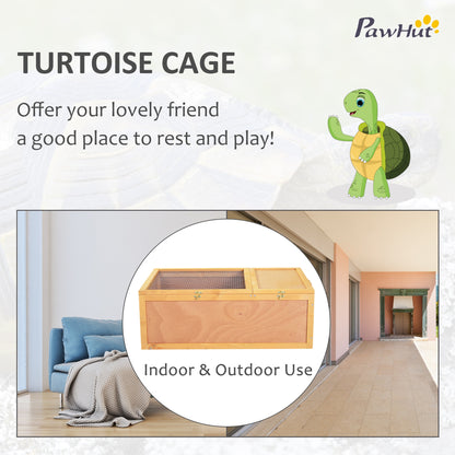 PawHut 94 cm Wooden Tortoise House Turtle Terrarium/ Small Reptile Enclosure with Two Room Design, Natural