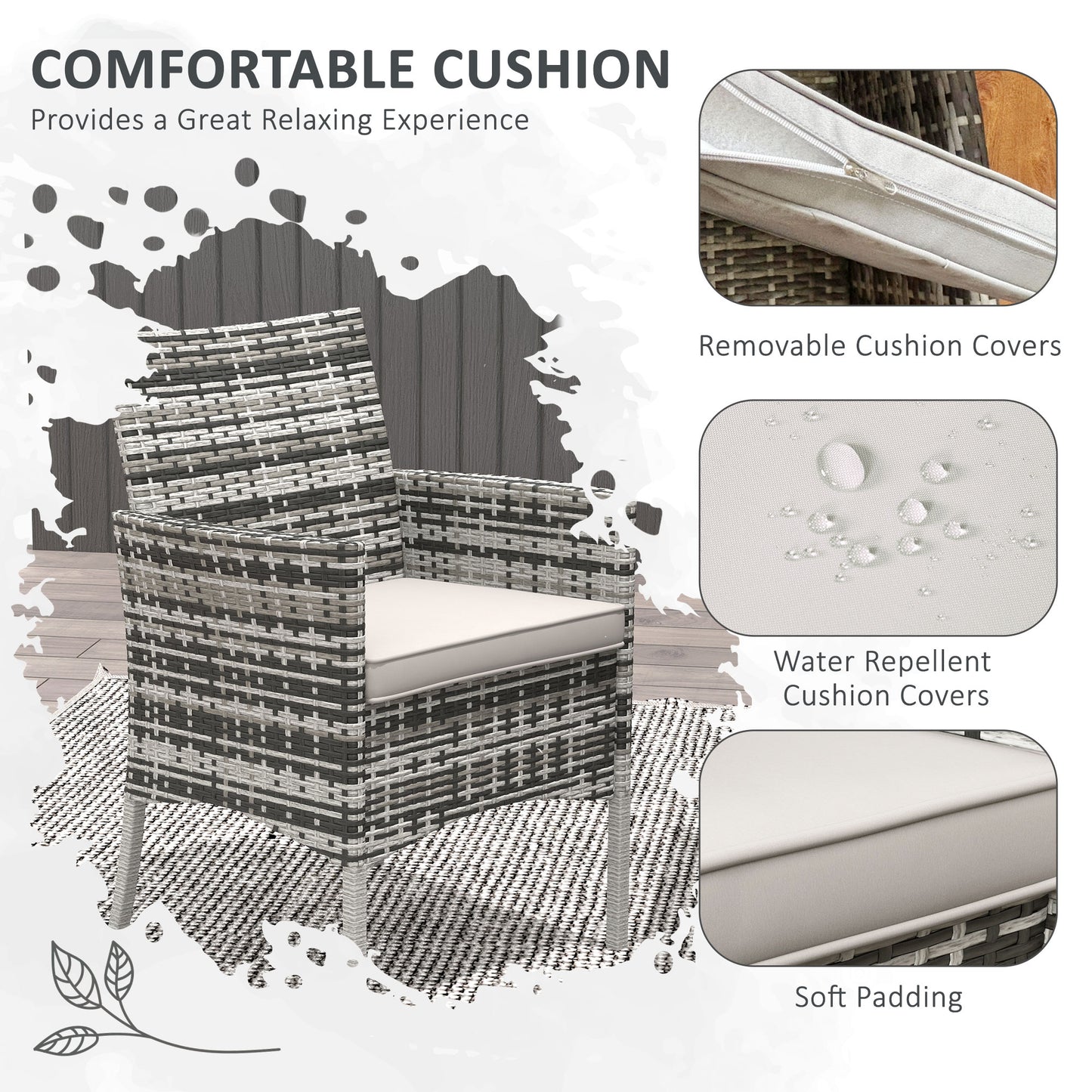 Outdoor Dining Set 5 Pieces Patio Conservatory with Tempered Glass Tabletop, 4 Dining Armchairs - Grey