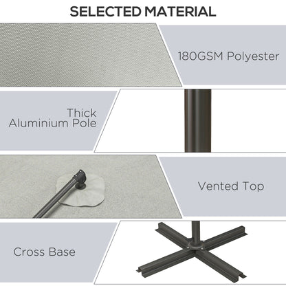 Outsunny 3 m Cantilever Banana Parasol with Cross Base, 360° Rotation Patio Umbrella with Crank Handle, Tilt, Beige