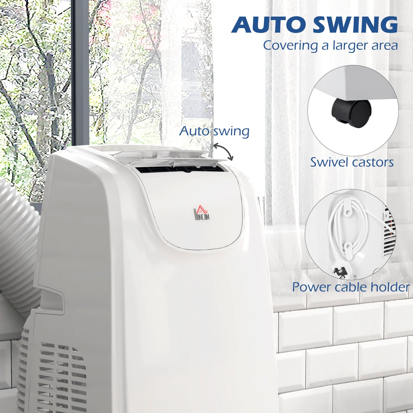 Mobile Air Conditioner for Room up to 28m², with Dehumidifier, Quiet Mode, 24H Timer, Wheels, Child Lock 12,000 BTU