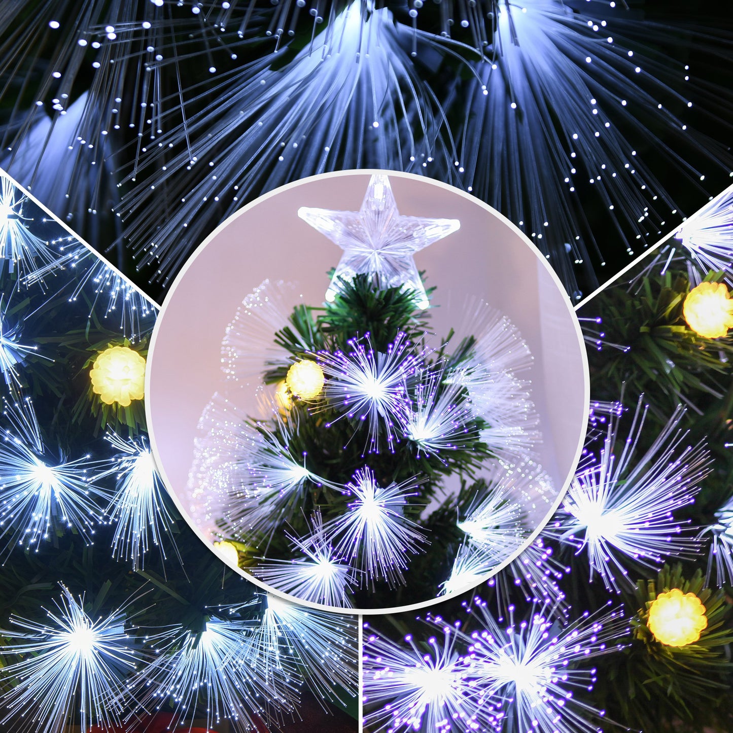 5ft White Light Artificial Christmas Tree With 180 LEDs Star Topper Tri-Base Full Bodied Seasonal Decoration Pre-Lit Home