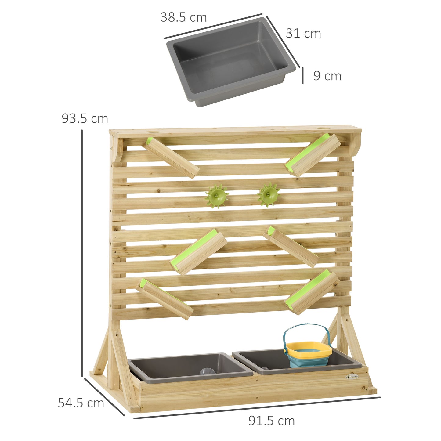 Outsunny Natural Wooden Outdoor Kids Running Water and Sand Playset, with 18 Accessories