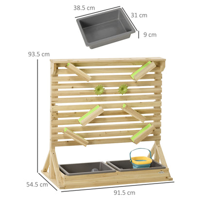 Outsunny Natural Wooden Outdoor Kids Running Water and Sand Playset, with 18 Accessories
