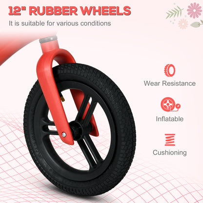 AIYAPLAY 12" Kids Balance Bike, Lightweight Training Bike for Children No Pedal with Adjustable Seat, Rubber Wheels - Red