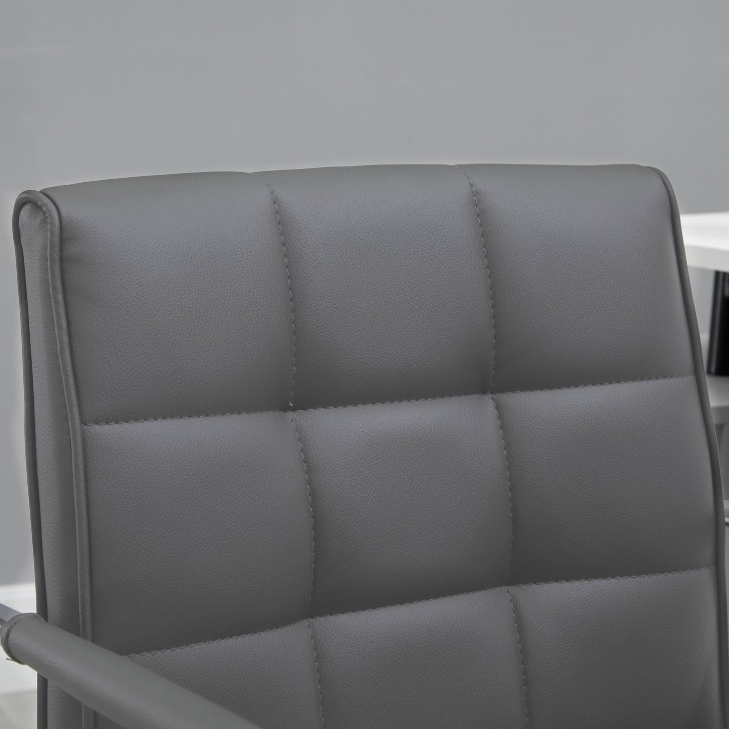 Mid Back PU Leather Home Office Chair | Fixed Armrests | 360° Swivel | 5 Wheels | Height Adjustable 84-99cm | 45x39cm Seat | 120kg | Grey