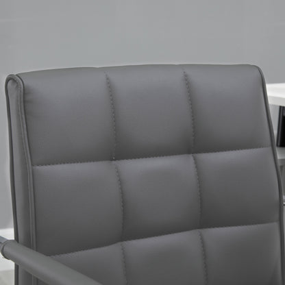 Mid Back PU Leather Home Office Chair | Fixed Armrests | 360° Swivel | 5 Wheels | Height Adjustable 84-99cm | 45x39cm Seat | 120kg | Grey
