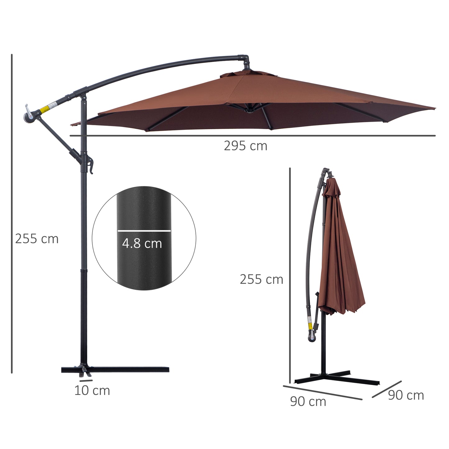 Outsunny 3 m Hanging Umbrella Parasol-Coffee