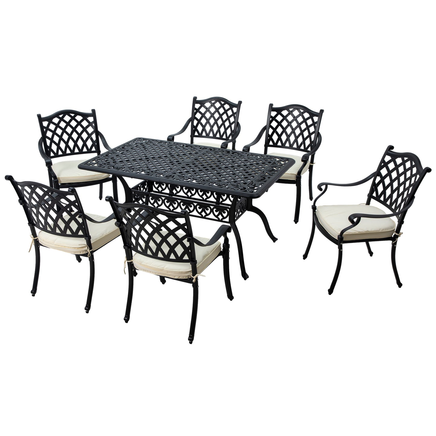 Outsunny 7 Piece Aluminium Patio Dining Set with Umbrella Hole Black