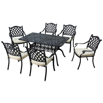 Outsunny 7 Piece Aluminium Patio Dining Set with Umbrella Hole Black