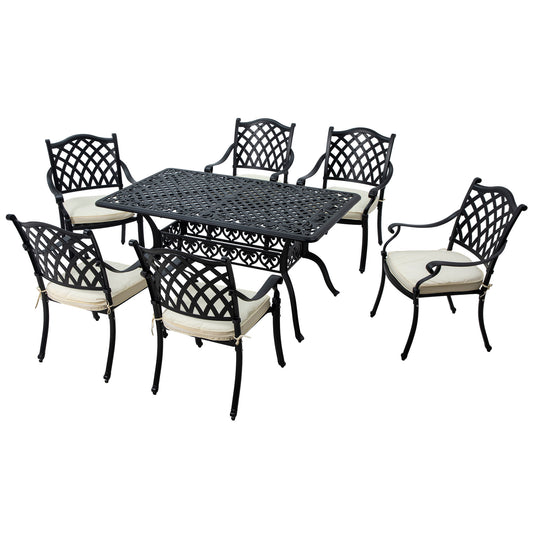 Outsunny 7 Piece Aluminium Patio Dining Set with Umbrella Hole Black