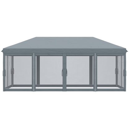 Outsunny 6 x 3m Pop Up Canopy, Outdoor Canopy Shelter, Marquee Party Wedding Tent with 6 Mesh Walls and Carry Bag, Grey